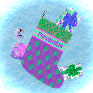 Calcetín Navideño Grande Navidades personalizados Pink Purple Green