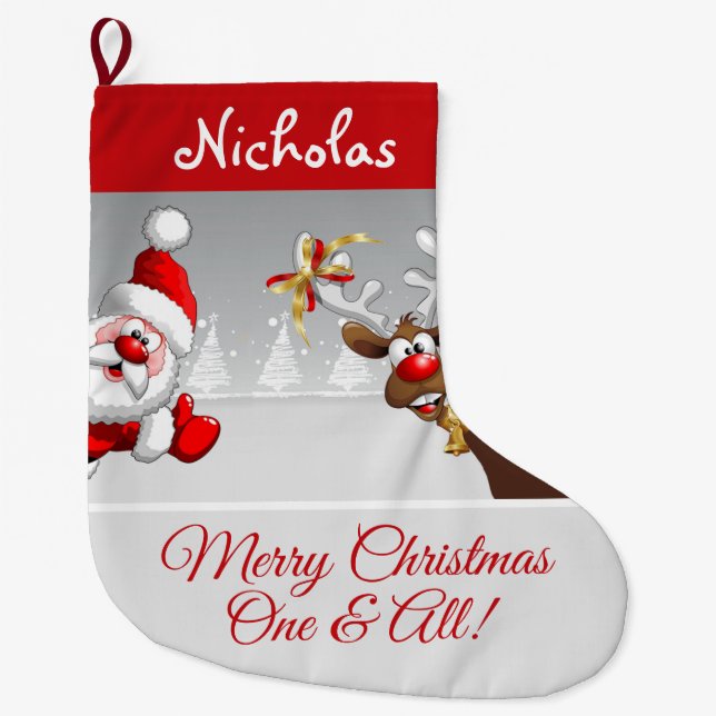 Calcetín Navideño Grande Navidades Personalizados Santa & Ros (Anverso)