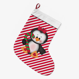 Calcetín Navideño Grande Navidades pingüino personalizado de vacaciones