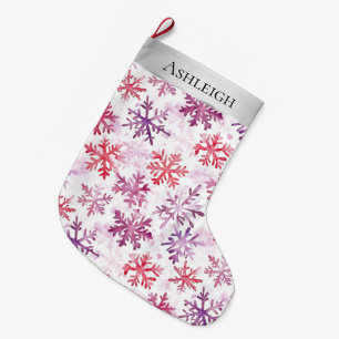 Calcetín Navideño Grande Navidades Plateados Morado Rojo Snowflakes