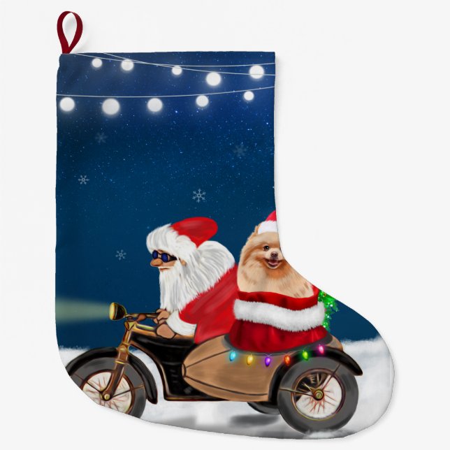 Calcetín Navideño Grande Navidades porcinos de Pomerania (Anverso)