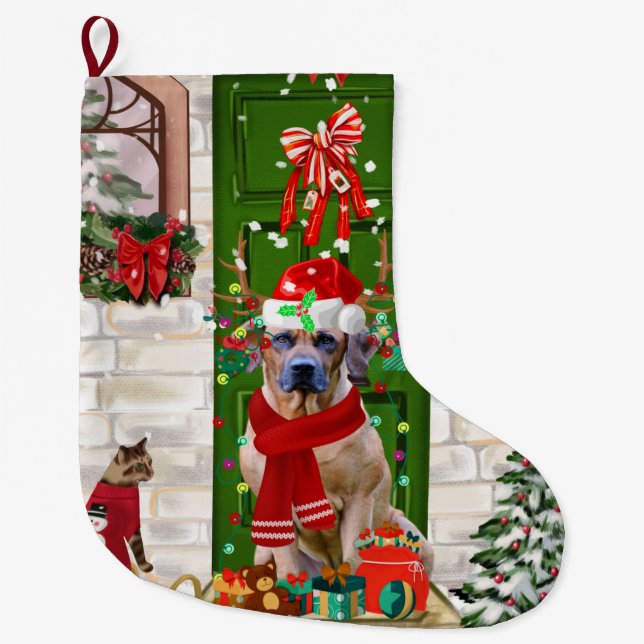 Calcetín Navideño Grande Navidades Ridgeback Perro Rhodes (Anverso)
