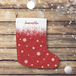 Calcetín Navideño Grande Navidades Rojos Cuidados Patrón De Copos De Nieve