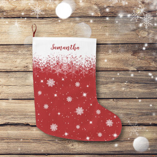 Calcetín Navideño Grande Navidades Rojos Cuidados Patrón De Copos De Nieve