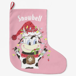 Calcetín Navideño Grande Navidades rosados de vaca personalizados