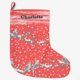 Calcetín Navideño Grande Navidades rosados marean pájaros y nievaweather fo