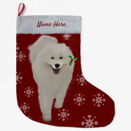 Calcetín Navideño Grande Navidades samoyed parados 2 lados PERSONALIZAN