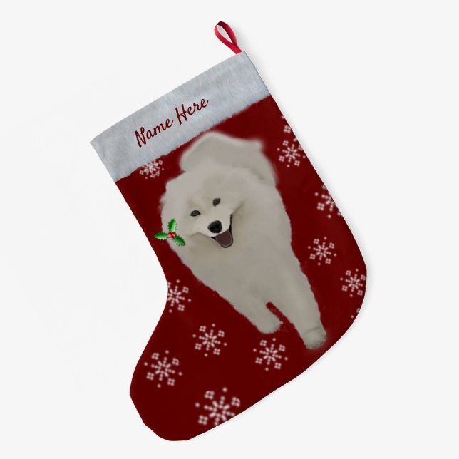 Calcetín Navideño Grande Navidades samoyed parados 2 lados PERSONALIZAN (Anverso (colgado))