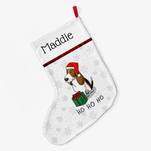 Calcetín Navideño Grande Navidades Santa Basset Hound (tri color 1) Cute