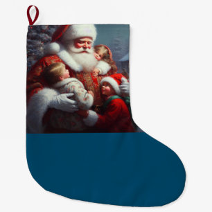 Calcetín Navideño Grande Navidades Santa con niños 4