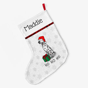 Calcetín Navideño Grande Navidades Santa Hat Dalmatian Dog (negro 1) Cute