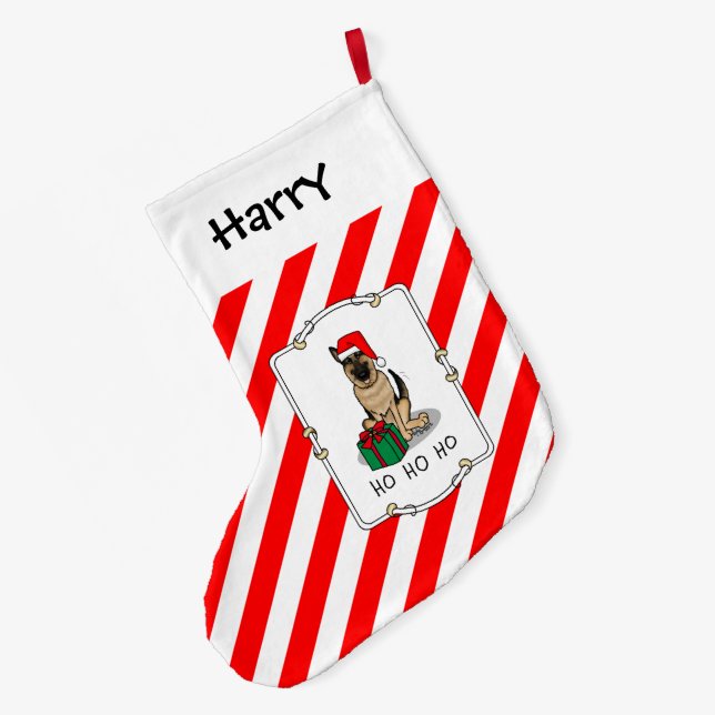 Calcetín Navideño Grande Navidades Santa Hat German Shepherd Dog Cute (Anverso (colgado))