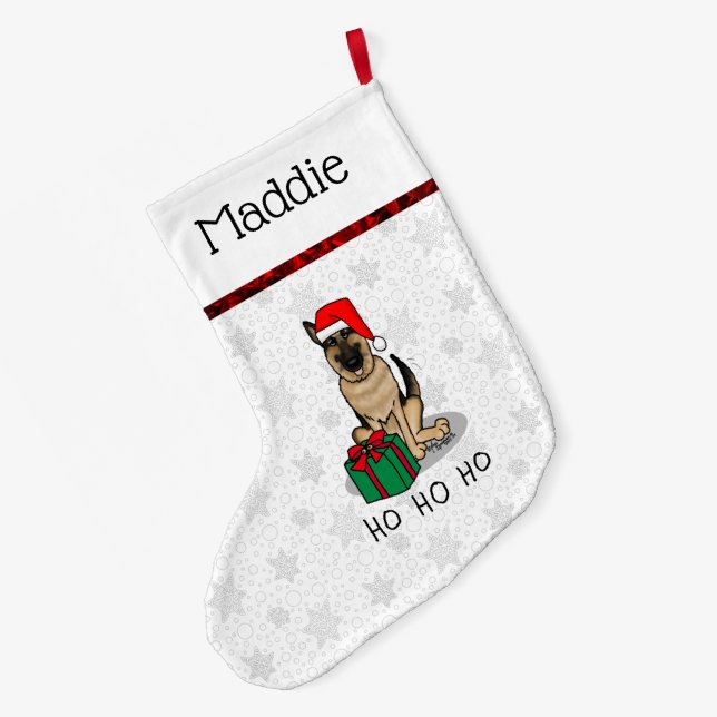 Calcetín Navideño Grande Navidades Santa Hat German Shepherd Dog Cute (Anverso (colgado))