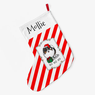 Calcetín Navideño Grande Navidades Santa Hat Pomeranian (tricolor) Cute