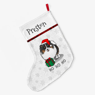 Calcetín Navideño Grande Navidades Santa Hat Pomeranian (tricolor) Cute
