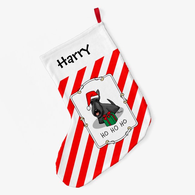 Calcetín Navideño Grande Navidades Santa Hat Scottish Terrier (negro) (Anverso (colgado))