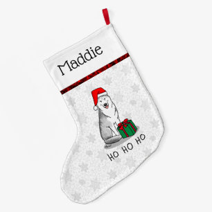 Calcetín Navideño Grande Navidades Santa Hat Siberian Husky (plata) Cute