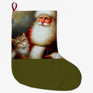 Calcetín Navideño Grande Navidades Santa y un gato 2
