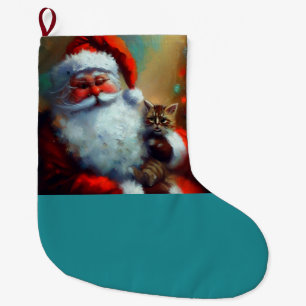 Calcetín Navideño Grande Navidades Santa y un gato 4