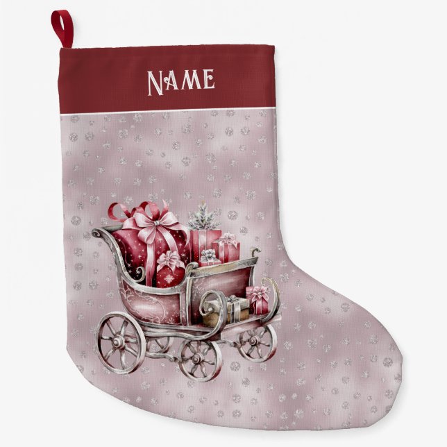 Calcetín Navideño Grande Navidades Sleigh Con Regalos De Vacaciones De Turn (Anverso)