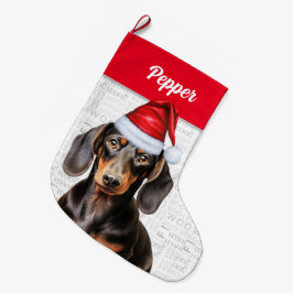 Calcetín Navideño Grande Navidades Smooth Dachshund Santa con el nombre del