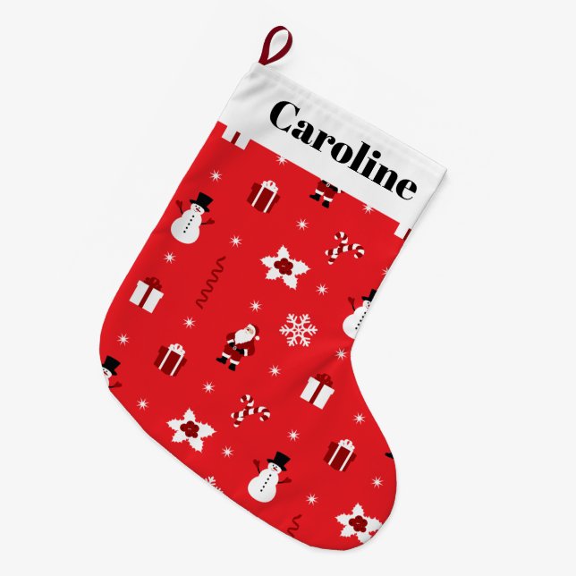 Calcetín Navideño Grande Navidades Snowmen Santas Personalizadas Grandes (Frente (Colgado))