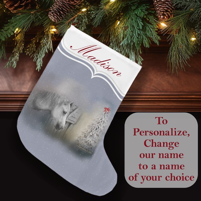 Calcetín Navideño Grande Navidades Snowy Amantes del Caballo de Invierno (Personalize - Change the name!)