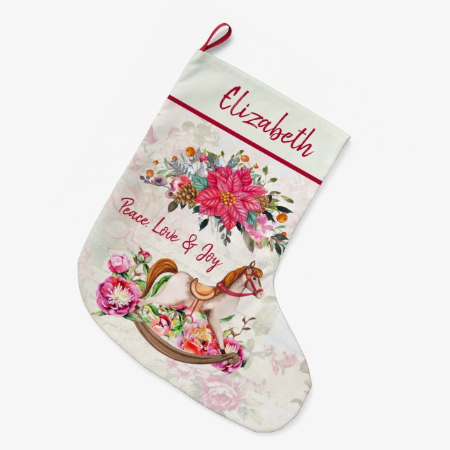 Calcetín Navideño Grande Navidades victorianos de caballos de rock de época (Frente (Colgado))
