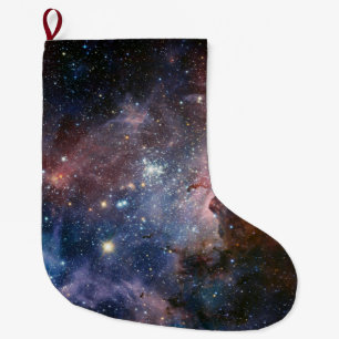 Calcetín Navideño Grande Nebulosa Carina Rojo y Azul Telescopio Hubble