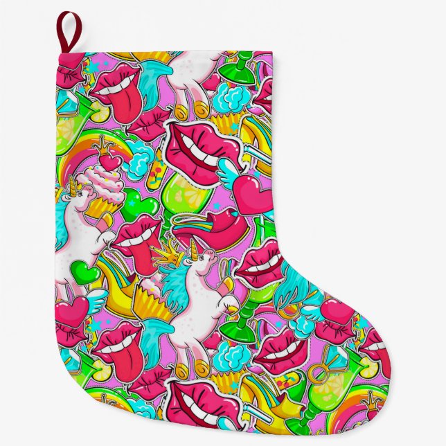 Calcetín Navideño Grande Neon Pop Art (Anverso)