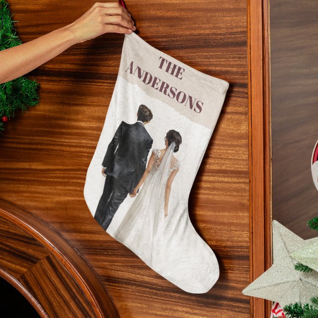 Calcetín Navideño Grande Newlyweds Personalized Photo Christmas Stocking (Subido por el creador)