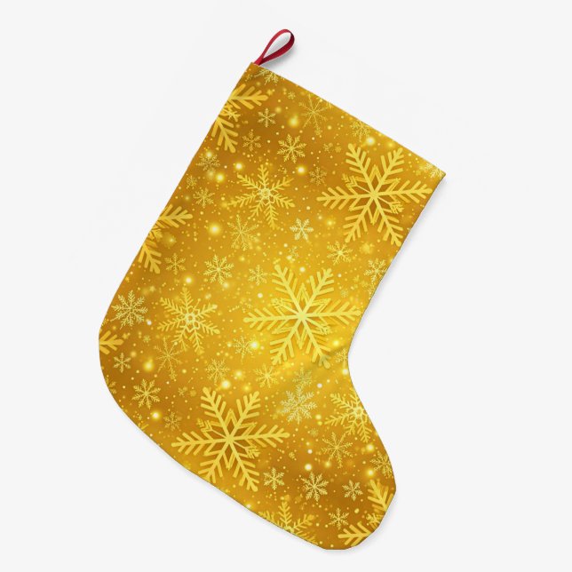 Calcetín Navideño Grande Nieve Dorada (Frente (Colgado))