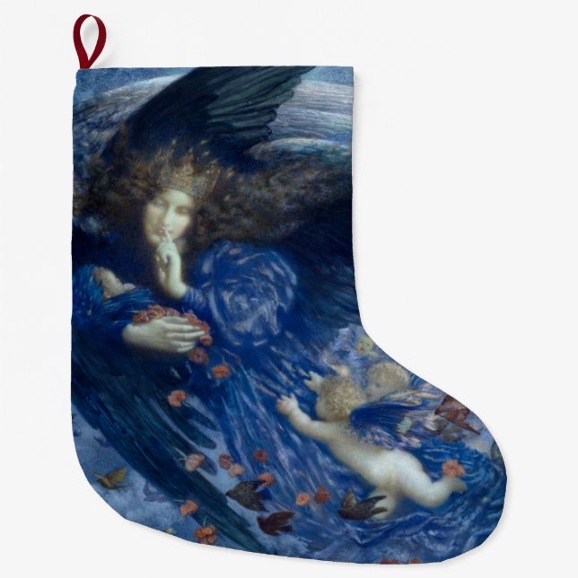 Calcetín Navideño Grande Night with her Train of Stars (Angel with Cherubs) (Anverso)