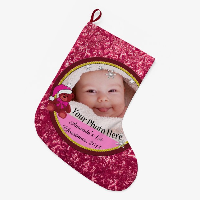 Calcetín Navideño Grande Niña bebé personalizada (Frente (Colgado))