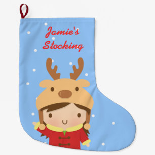 Calcetín Navideño Grande Niña Reno Cute Navidad Para Niños