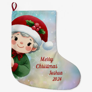 Calcetín Navideño Grande Niño lindo con Santa Hat