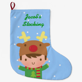 Calcetín Navideño Grande Niño Reno Adorable Navidad Para Niños