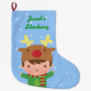 Calcetín Navideño Grande Niño Reno Adorable Navidad Para Niños