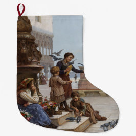 Calcetín Navideño Grande Niños alimentando palomas en Venecia (por Paoletti