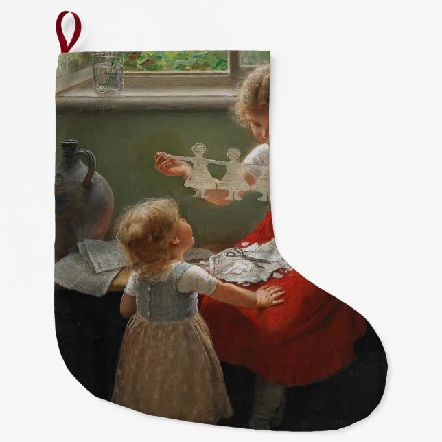 Calcetín Navideño Grande Niños Haciendo Silhouettes (Niños Cuidados Jugando (Anverso)