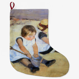 Calcetín Navideño Grande Niños pequeños jugando en la playa (Mary Cassatt)