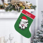 Calcetín Navideño Grande Niños Personalizados Cute Cow<br><div class="desc">Esta hermosa manada de vacas Navidades presenta un bonito Holstein con un sombrero rojo de Santa. Esta bonito personalizada de Navidades de animales de granja está decorada con un fresco paisaje de vacaciones. Personaliza con tu propio texto en la parte inferior para un regalo divertido para los niños.</div>