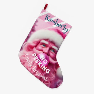 Calcetín Navideño Grande No asemejar la espuma rosa de burbuja de Santa   N