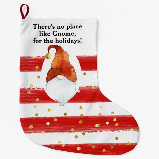 Calcetín Navideño Grande No Place Like Gnome Custom Christmas Stocking (Anverso)