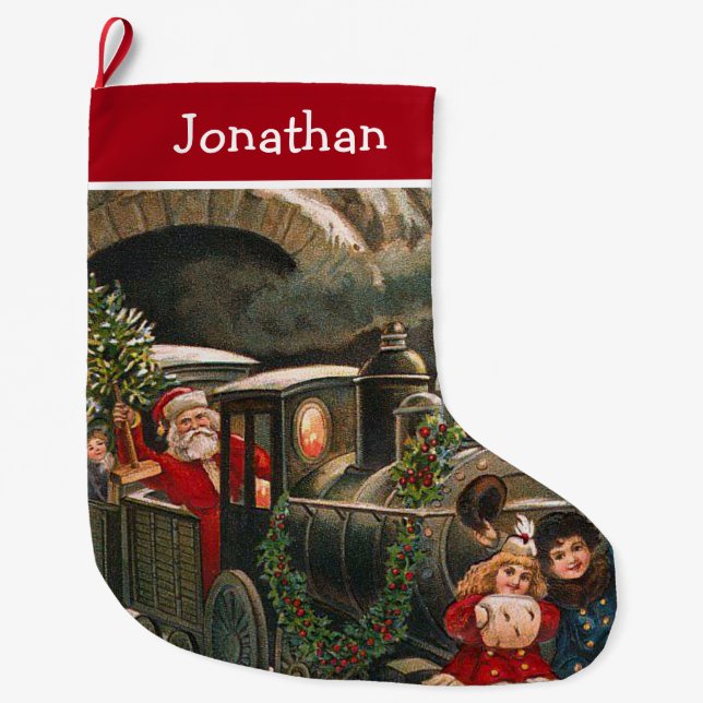 Calcetín Navideño Grande Nochebuena del tren de Santa Claus (Anverso)