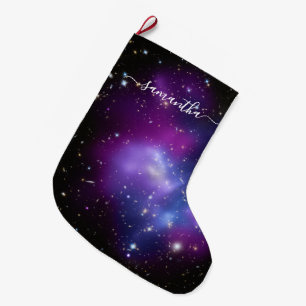 Calcetín Navideño Grande Nombre con firma femenina Purpura Celestial