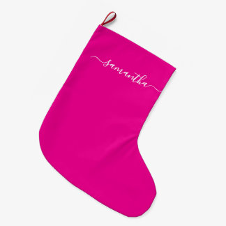 Calcetín Navideño Grande Nombre con firma femenina Rosa caliente