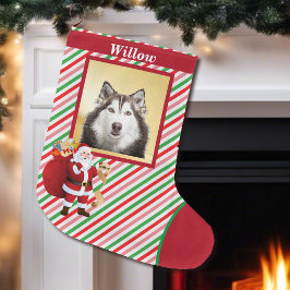 Calcetín Navideño Grande Nombre de la buena lista del perro Santa Claus