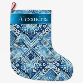 Calcetín Navideño Grande Nombre de los Navidades Aqua Blue Batik
