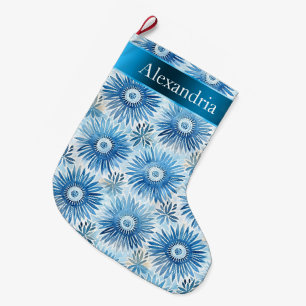 Calcetín Navideño Grande Nombre de los Navidades florales Aqua Blue Batik